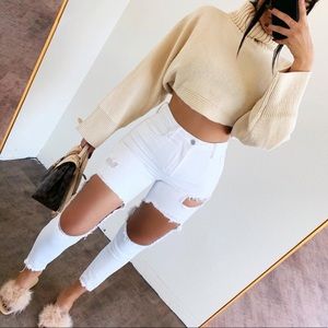 High rise white jeans